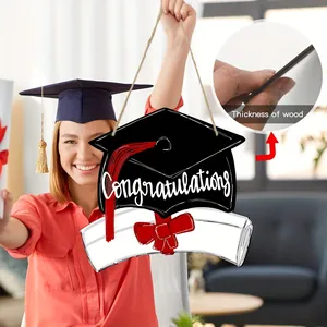 Detailed view of graduation wooden hanging sign showing material thickness and home decor use