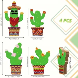 Set de 4 adornos de escritorio de cactus con tamaños en pulgadas y cm, 1,6 cm de grosor