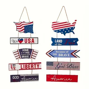 Set di due cartelli in legno a tema bandiera americana per il Giorno Indipendenza