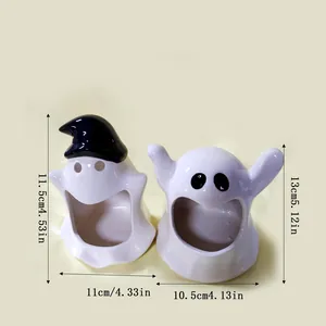 Creative cute ceramic ghost figurines set for ashtray or candle holder with dimensions