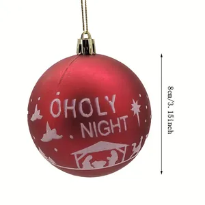 Bola de Navidad roja con escena de natividad O Holy Night, mide 8cm/3,15 pulgadas.