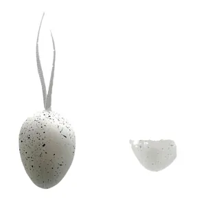 Speckled white Easter egg hanging ornament with ribbon loop for festive party decoration
