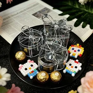 Clear PS Plastic Bow Candy Box Transparent Wedding Favor Box Jewelry Gift Packaging Small Cake Dessert Organizer Box