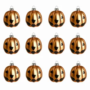 Halloween Pumpkin Hanging Balls Orange Metallic Smile Face Ornaments For Party Mall Home Venue Decoration Festive Props