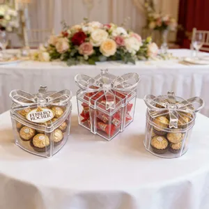Transparent acrylic bow-lid candy gift boxes for wedding favors in three shapes