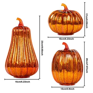 Detailed size dimensions for the three-piece orange Halloween LED pumpkin light set