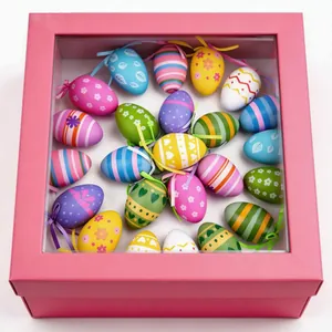 Set of 24 colorful painted 6cm Easter eggs in a pink gift box for home party decoration