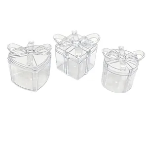 Transparent bowknot gift boxes in heart, square, and round shapes for wedding favors