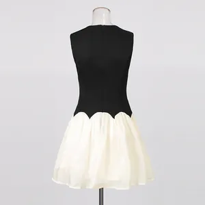 Back view of a sleeveless vintage dress showing the jagged waistline and hidden zipper.