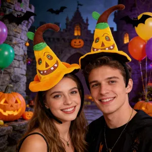 Cute yellow pumpkin witch hat headbands for festive Halloween party costume decor