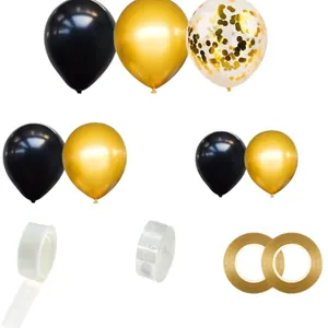 Kit arco per palloncini nero e oro con palloncini coriandoli e accessori inclusi
