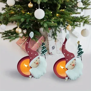 Bougeoir Gnome de Noël en Métal Elfe Rouge Bougeoir Gnome Ornement de Bureau Festif Décoration de Maison de Fête de Vacances