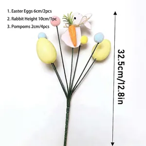 Detailed dimensions of Easter egg and bunny floral pick, 12.8 inches total height.