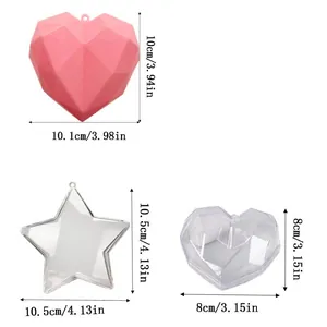 Dimensions of clear star and heart-shaped DIY plastic ornaments for Christmas decoration