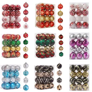 Shatterproof Plastic Christmas Ball Ornaments Set For Tree Hanging Decoration Painted Glitter Baubles Holiday Party Home Decor