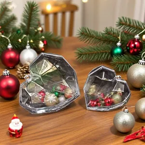 Transparent faceted heart Christmas ornaments filled with colorful decorative balls