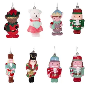 Glitter Christmas Nutcracker Elf Cat Ornaments Plastic Christmas Tree Hanging Decorations For Holiday Party Home Decor
