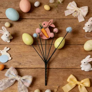Detailed view of felt bunny and Easter egg pick bouquet for festive home floral decor