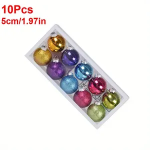 Detailed view of 10-piece multi-color glass Christmas balls in 5cm diameter size