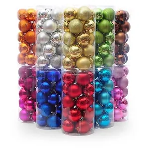 Assorted colorful Christmas ball ornaments in clear cylindrical tubes for tree decoration