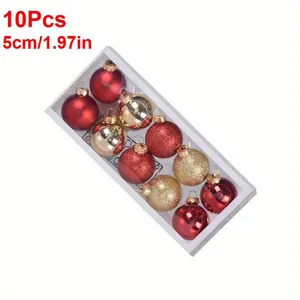 10Pcs red and gold Christmas ball ornaments set for tree decoration, 5cm size.