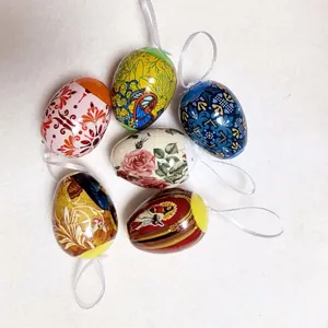 Set of six assorted Easter egg hanging ornaments with floral and religious patterns