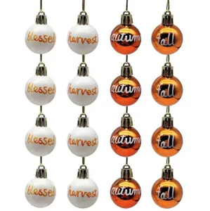 Set de 16 bolas decorativas de Acción de Gracias con textos de otoño impresos