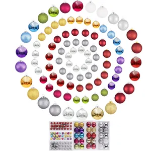 Variety pack of colorful Christmas ball ornaments in different finishes and sizes for tree