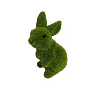 Green flocked rabbit figurine for Easter tabletop decoration and festive party