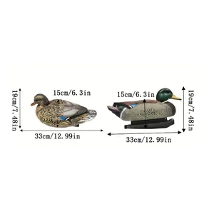 Realistic plastic mallard duck hunting decoys and pond ornaments showing dimensions.