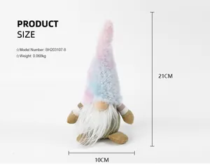 Plush gnome ornament detail showing 21cm height and 10cm width dimensions.
