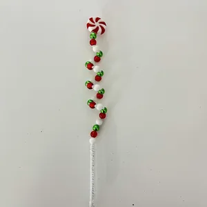 Christmas spiral candy pick with red green white beads and windmill top for DIY decor