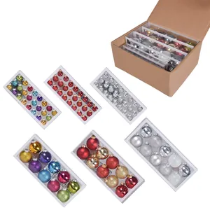 Assorted colors of glass Christmas ball ornaments in storage box packaging