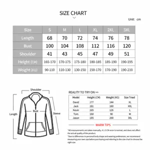 Detailed size guide chart for men's waffle long-sleeved knitwear with measurements
