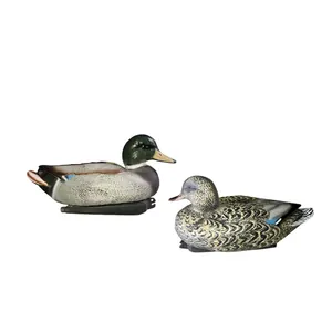 Pair of realistic plastic mallard duck decoys for hunting and garden pond decoration