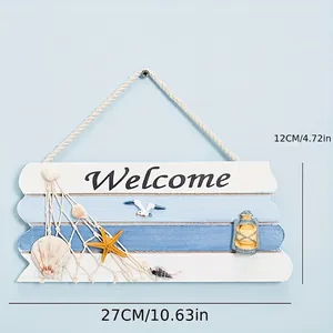 Detail view of nautical Welcome sign showing dimensions 27x12cm for wall decor