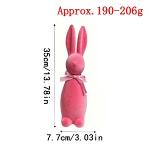 Pink flocked Easter rabbit figurine ornament for holiday desktop decor, 13.78 inches tall