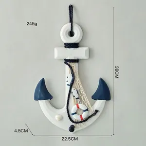 Nautical Mediterranean style wooden anchor wall hanging decor with fish net