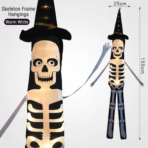 Halloween hängende Skelett Windsack Flagge mit warmweißen LED-Lichtern für außen