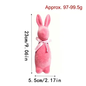 Pink flocked Easter bunny figurine display showing dimensions and weight information