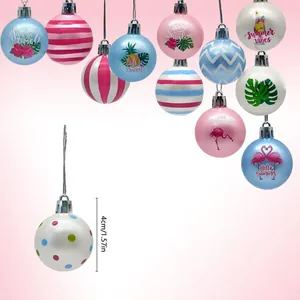 Tropische Flamingo-Kugelanhänger in Pink Blau Weiß mit 4cm Größenangabe Detail