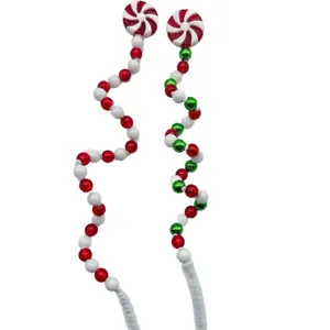 Christmas spiral candy picks with peppermint pinwheel and red white green beads