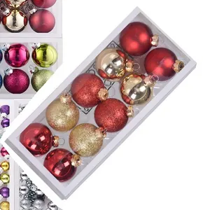 Close-up of 24PCS mixed color glass Christmas ball ornaments with various finishes