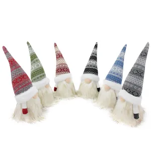 Handmade Christmas gnome plush dolls with patterned knit hats for holiday decor