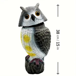 Realistic 38cm plastic owl statue decoy for garden pest control and scaring birds