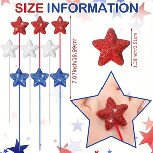 Detailed size dimensions for glitter red white blue star picks for patriotic party decor