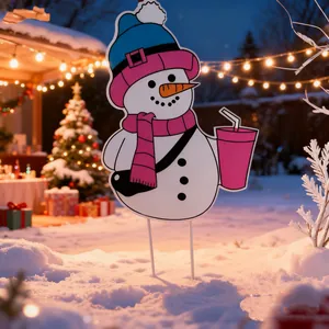 Piquet de jardin en métal bonhomme de neige pour décoration de Noël