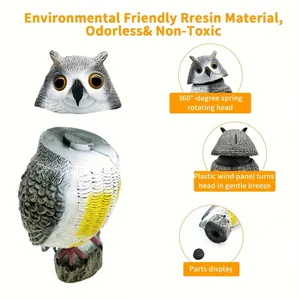Detailed view of the realistic owl decoy with a 360-degree rotating head and resin texture