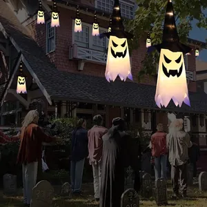 Exzellente Halloween-Außendekoration mit leuchtenden LED-Geister-Windsäcken für Garten