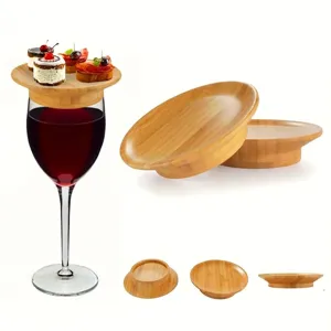 Natural bamboo wine glass topper coaster for appetizers and wine tasting snacks